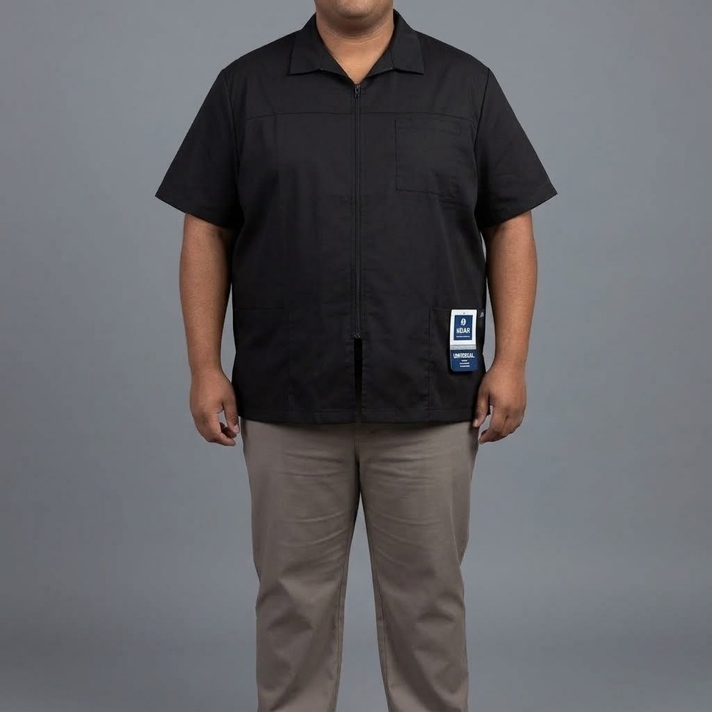 Adar Universal Scrub Top Short Sleeve Zip Front Mens 3XL Black NWT
